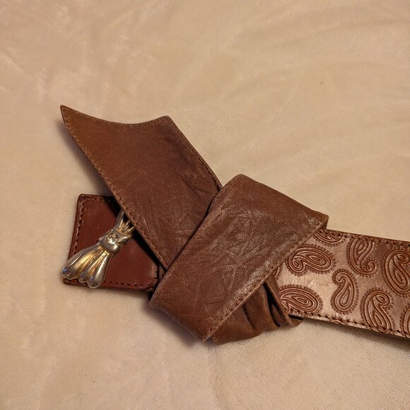 Women leather belt, brown, embossed - Picture 2 of 3